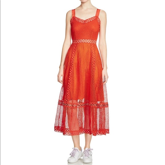 maje red lace dress
